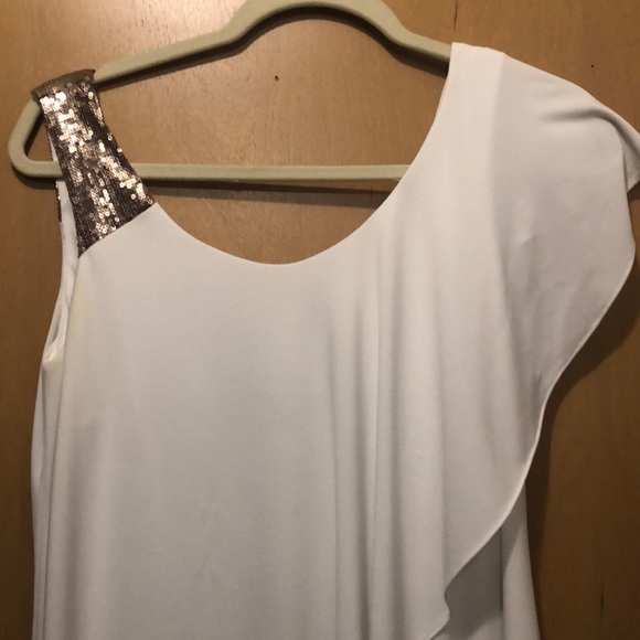 Betsy & Adam Dresses & Skirts - White with gold sequence dress! Size 4